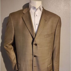 Joseph Abboud Tan Sharkskin Suit Jacket 44 Long